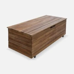 Coffre De Jardin Bois 110L Avec Vérins Et Roulettes -Jardin Et Extérieur ACBOX107NAT 01