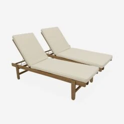 Bain De Soleil Bois Multi Positions Avec Roulettes (lot De 2) Couleur : Beige -Jardin Et Extérieur ACLOUNGEX2BG 01
