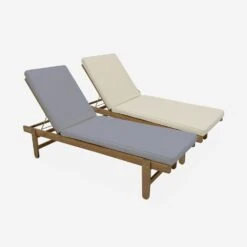 Bain De Soleil Bois Multi Positions Avec Roulettes (lot De 2) Couleur : Beige -Jardin Et Extérieur ACLOUNGEX2BG 05