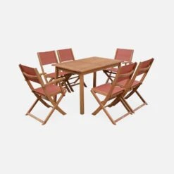 Table De Jardin Extensible Bois , 6 Chaises Couleur : Bois / Terra Cotta -Jardin Et Extérieur EC180R6TC 02
