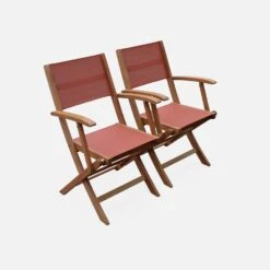 Table De Jardin Extensible Bois , 6 Chaises Couleur : Bois / Terra Cotta -Jardin Et Extérieur EC180R6TC 04