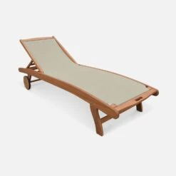 Bain De Soleil Bois Multi Positions Avec Roulettes (lot De 2) Couleur : Naturel / Gris Taupe -Jardin Et Extérieur ECLOUNGETXGYX2 04