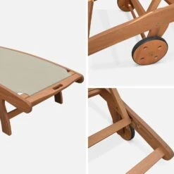 Bain De Soleil Bois Multi Positions Avec Roulettes (lot De 2) Couleur : Naturel / Gris Taupe -Jardin Et Extérieur ECLOUNGETXGYX2 05