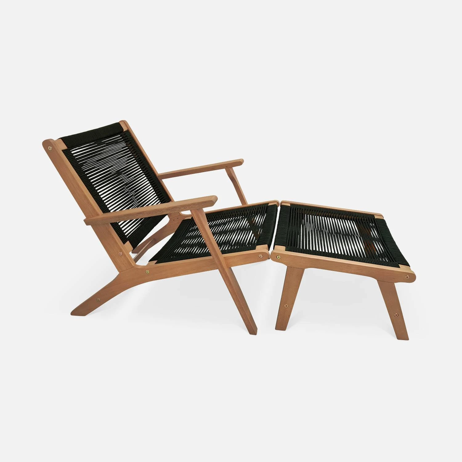 Chaise De Jardin En Bois Et Corde Avec Repose Pieds Couleur : Noir 4 Chaise De Jardin En Bois Et Corde Avec Repose Pieds Couleur : Noir – Image 2