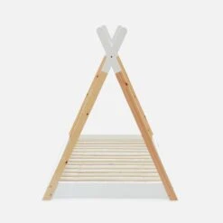 Lit Tipi Enfant 90 X 190 Cm En Pin Naturel, Sommier Inclus Couleur : Blanc -Jardin Et Extérieur IBEDTIPIWH 02