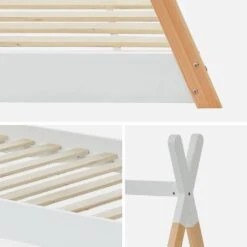 Lit Tipi Enfant 90 X 190 Cm En Pin Naturel, Sommier Inclus Couleur : Blanc -Jardin Et Extérieur IBEDTIPIWH 04