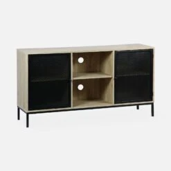 Buffet/ Meuble TV Métal Et Effet Bois 140 Cm -Jardin Et Extérieur IBKLSB140NAT 01