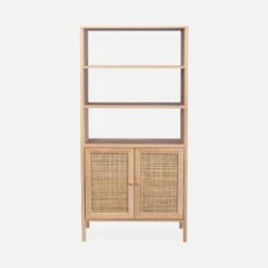 Etagère Bibliothèque Effet Bois Et Cannage, 4 Niveaux -Jardin Et Extérieur IBOBOOKSHELF 02