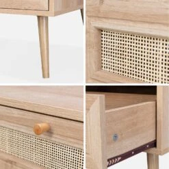 Table Basse Scandinave En Cannage, 1 Tiroir Couleur : Naturel -Jardin Et Extérieur IBOCOFTABLE 05