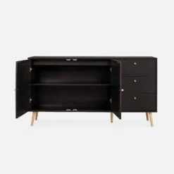 Buffet Scandinave Effet Bois Et Cannage 2 Portes 150 Cm Couleur : Noir -Jardin Et Extérieur IBOSIDEBOAXLBK 03