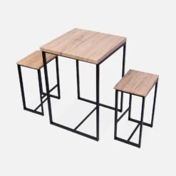 Set Table Haute Avec 2 Tabourets De Bar Couleur : Noir -Jardin Et Extérieur IDS60R2 01