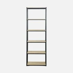 Etagère Bibliothèque Industrielle Métal Et Effet Bois 6 Niveaux Couleur : Noir -Jardin Et Extérieur ILFBK180BN 02