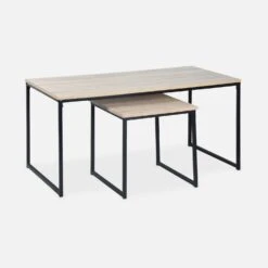 Table Basse Gigogne Encastrable Métal Et Effet Bois (lot De 2) -Jardin Et Extérieur ILFCTLX2BN 01