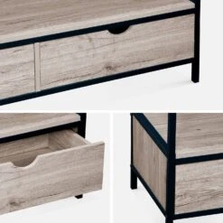 Meuble TV Industriel Métal Et Effet Bois 2 Tiroirs 120 Cm Couleur : Noir -Jardin Et Extérieur ILFTV120BN 04