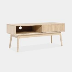 Meuble TV Scandinave Effet Bois 2 Portes 115 Cm Couleur : Bois -Jardin Et Extérieur ILINTVSTAND 03