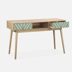 Console Effet Bois Naturel 2 Tiroirs Couleur : Vert D'eau 9 Console Effet Bois Naturel 2 Tiroirs Couleur : Vert D'eau -Jardin Et Extérieur IMKDESK120GW 02