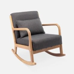 Rocking Chair Scandinave Bois Et Tissu Couleur : Gris Foncé -Jardin Et Extérieur IRACSCADKGY 01