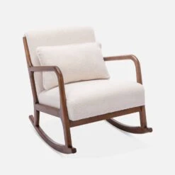 Rocking Chair Scandinave En Bois Et Tissu Bouclette -Jardin Et Extérieur IRACSCALWLBOUCL 01