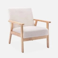 Fauteuil Scandinave Bouclettes Et Bois D'hévéa -Jardin Et Extérieur ISKACLS1BOUCL 01