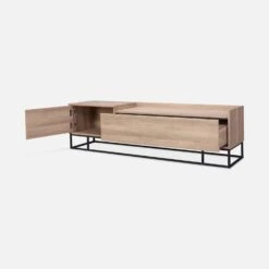 Meuble TV Métal Et Effet Bois 2 Espaces De Rangement 160 Cm -Jardin Et Extérieur ISMGVS160NAT 02