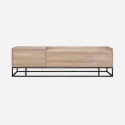 Meuble TV Métal Et Effet Bois 2 Espaces De Rangement 160 Cm -Jardin Et Extérieur ISMGVS160NAT 03
