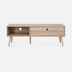 Meuble TV Scandinave Effet Bois 2 Espaces De Rangement 120 Cm -Jardin Et Extérieur ISNTVS120NAT 02