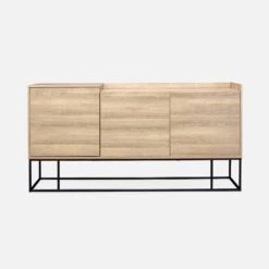 Buffet Métal Et Effet Bois 3 Portes 160 Cm -Jardin Et Extérieur ISTBL160NAT 02