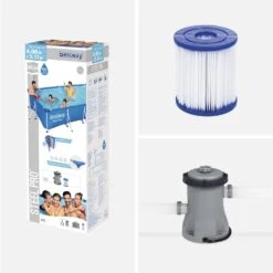 Piscine Hors Sol Tubulaire Rectangulaire Avec Filtre, Pompe Et Bâche -Jardin Et Extérieur SPBW4X2KIDSCV 04