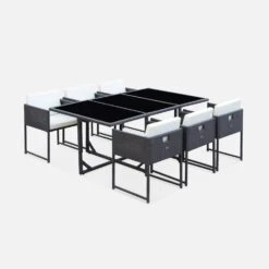 Table De Jardin Encastrable Résine Tressée, 6 Chaises Couleur : Marron -Jardin Et Extérieur WK6CUBEBN 01