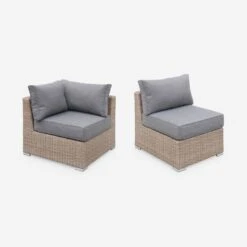 Salon De Jardin Résine Tressée Arrondie 5 Places Couleur : Bois / Gris Foncé -Jardin Et Extérieur WKVS004NATGY 02