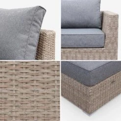 Salon De Jardin Résine Tressée Arrondie 5 Places Couleur : Bois / Gris Foncé -Jardin Et Extérieur WKVS004NATGY 04