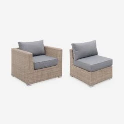 Salon De Jardin Résine Tressée Arrondie 5 Places Couleur : Naturel / Gris Foncé -Jardin Et Extérieur WKVS007NATGY 02