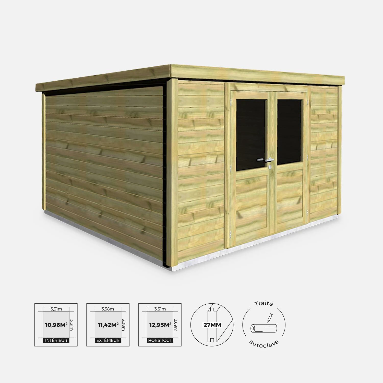 Abri De Jardin Bois 13m², Sapin Du Nord Traité Autoclave Ep.27mm 3 Abri De Jardin Bois 13m², Sapin Du Nord Traité Autoclave Ep.27mm