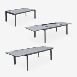Table De Jardin Extensible Aluminium, 8 Chaises Couleur : Gris Foncé / Gris Taupe -Jardin Et Extérieur XT300R8SANDCO 03