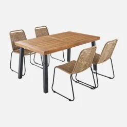Table Intérieur / Extérieur Bois Et Métal + 4 Chaises En Corde Empilables Couleur : Beige -Jardin Et Extérieur ac150kd4rpbg 4c0cbe610a4088a9c20d0a38605fbba9