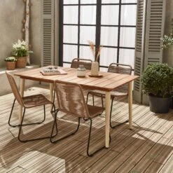 Table De Jardin Bois Et Métal + 4 Chaises En Corde Empilables Couleur : Ivoire / Beige -Jardin Et Extérieur ackd150ivo4rpbg 697b51bca8a3c3e1ca1f2db321721ba4