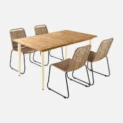 Table De Jardin Bois Et Métal + 4 Chaises En Corde Empilables Couleur : Ivoire / Beige -Jardin Et Extérieur ackd150ivo4rpbg e2349ac926135df94104e39322d423e7