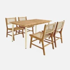 Table De Jardin Bois Et Métal + 4 Chaises En Cannage Et Bois Couleur : Ivoire -Jardin Et Extérieur ackd150r4civo 8519726dc63afe8524844592f354d63f