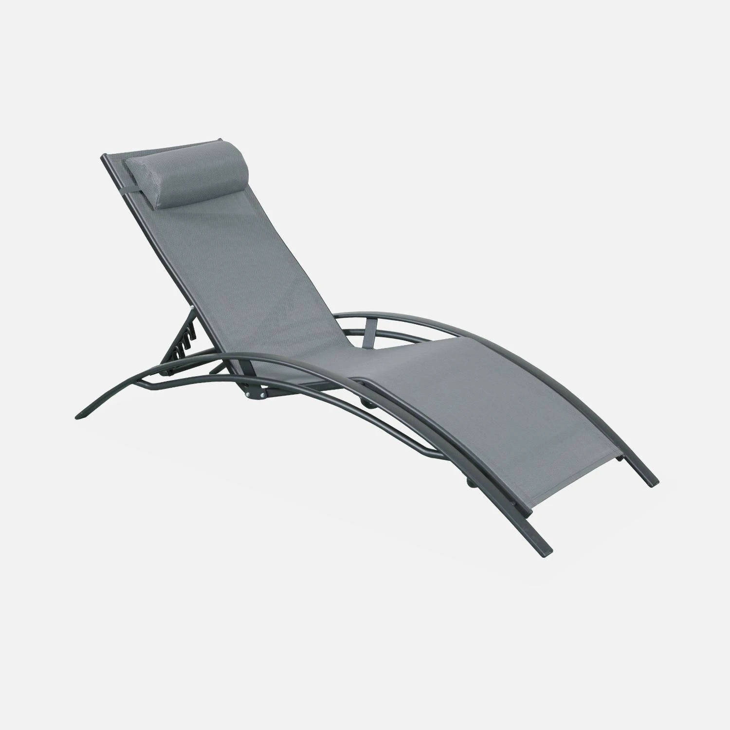 Bain De Soleil Aluminium Textilène, Multi Positions (lot De 2) Couleur : Anthracite / Gris 6 Bain De Soleil Aluminium Textilène, Multi Positions (lot De 2) Couleur : Anthracite / Gris – Image 4