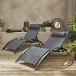 Bain De Soleil Aluminium Textilène, Multi Positions (lot De 2) Couleur : Anthracite / Gris