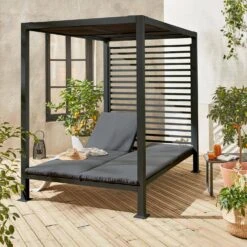 Lit De Jardin Aluminium, 2 Matelas Inclinables, Toit Avec Panneaux Amovibles Couleur : Anthracite / Anthracite -Jardin Et Extérieur afsunbedat aff47ea55e1777aee5d1bea415619121