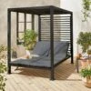 Lit De Jardin Aluminium, 2 Matelas Inclinables, Toit Avec Panneaux Amovibles Couleur : Anthracite / Anthracite