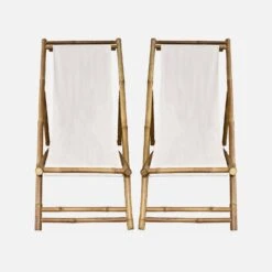 Lot De 2 Chiliennes Bambou , Toile Naturelle Pliable, Multi Positions -Jardin Et Extérieur bambchilx2nat 3b2e89b311be4c41a72f5150f3d98aef