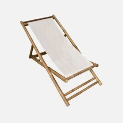 Lot De 2 Chiliennes Bambou , Toile Naturelle Pliable, Multi Positions -Jardin Et Extérieur bambchilx2nat a5cdda58644d9c61002de964a76e1693