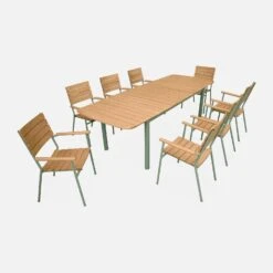 Table De Jardin Extensible Bois Et Aluminium 190/253 Cm, 8 Chaises Empilables -Jardin Et Extérieur ecxtp190r8seggy c20e01dd7a50de641f37b2e7793435de