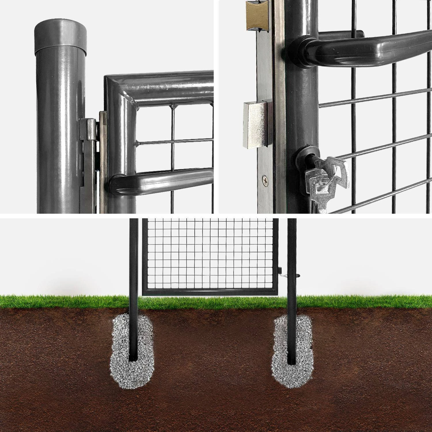 Portillon De Jardin En Métal Avec Serrure Et Poignée, 150x100cm. Couleur : Anthracite 4 Portillon De Jardin En Métal Avec Serrure Et Poignée, 150x100cm. Couleur : Anthracite – Image 2