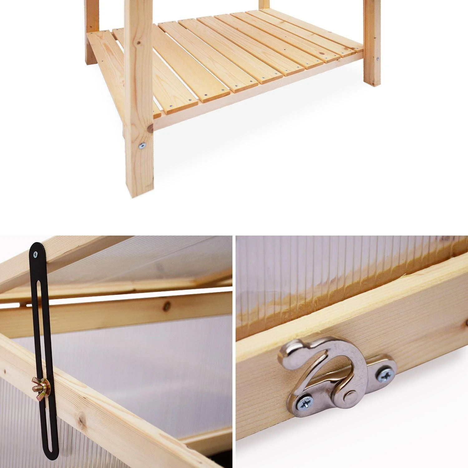 Carré Potager Sur Pieds En Bois Et Serre 80x60x109cm 4 Carré Potager Sur Pieds En Bois Et Serre 80x60x109cm – Image 2