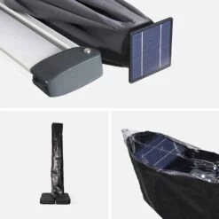 Parasol LED Déporté Carré 3x3m Couleur : Anthracite -Jardin Et Extérieur hdu3x3leddkgy cfa9f00a7ca452890ecd2ff0ef19f89a