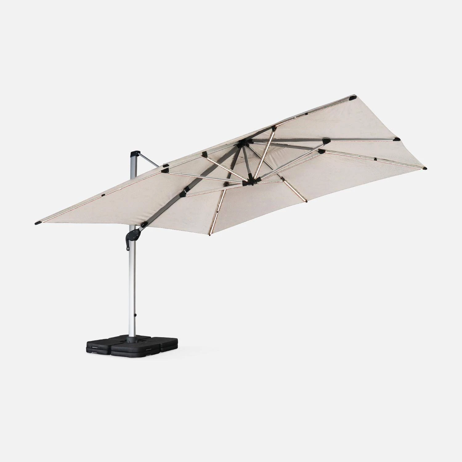 Parasol LED Déporté Carré 4x4m Couleur : Beige 4 Parasol LED Déporté Carré 4x4m Couleur : Beige – Image 2