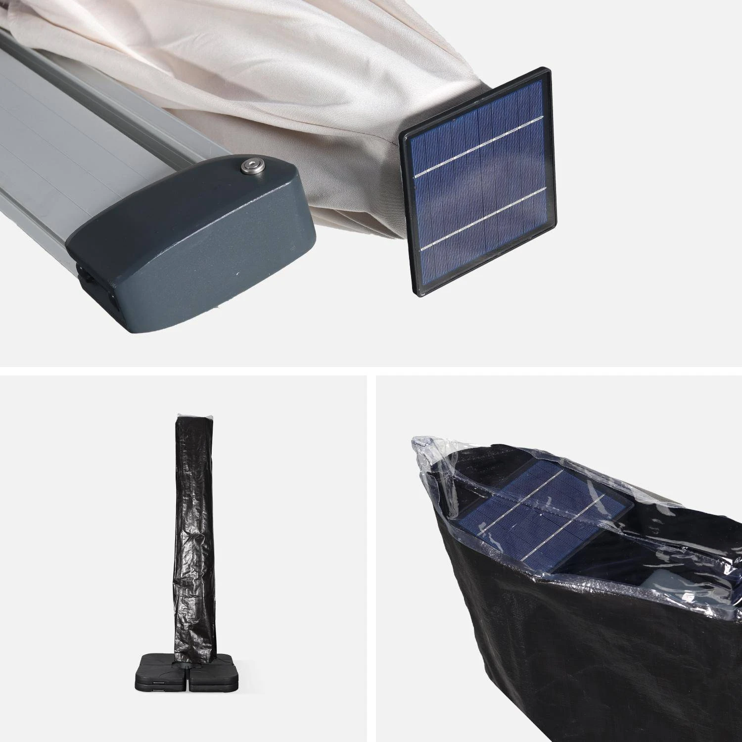 Parasol LED Déporté Carré 4x4m Couleur : Beige 7 Parasol LED Déporté Carré 4x4m Couleur : Beige – Image 5